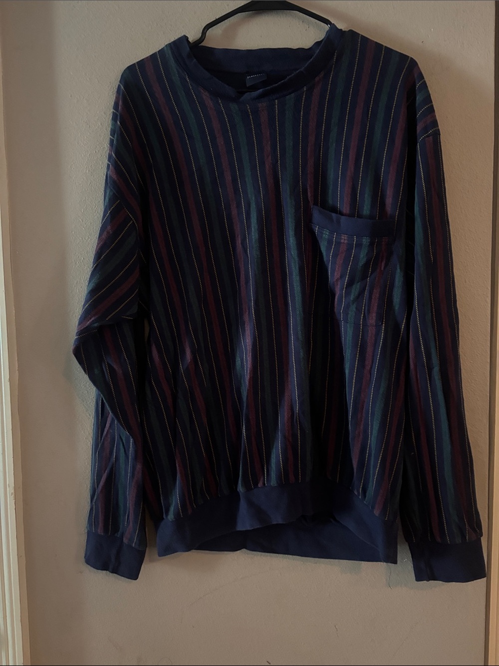 Men's Navy Multicolor Stripe Pullover Sweater